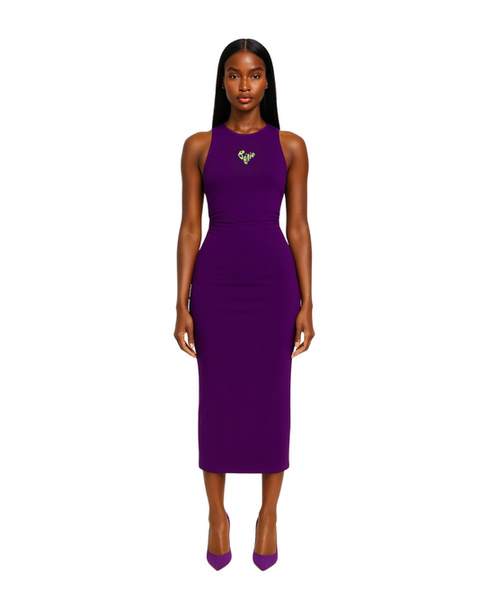 ROBE DÉBARDEUR MI LONGUE VIOLET-VERT